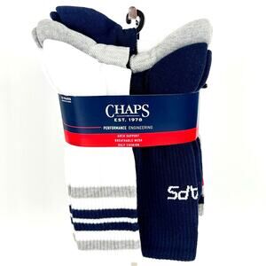 Chaps Men’s Racer Stripe Athletic Crew Socks 6 Pairs Shoe Size 6-12.5 New w Tags